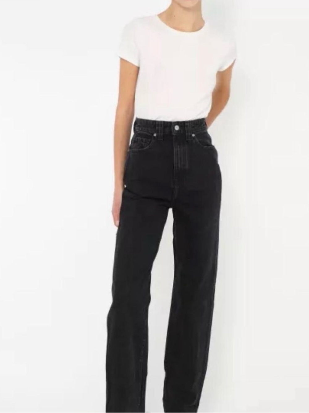KHAITE Black High-Rise Straight-Leg Jeans
